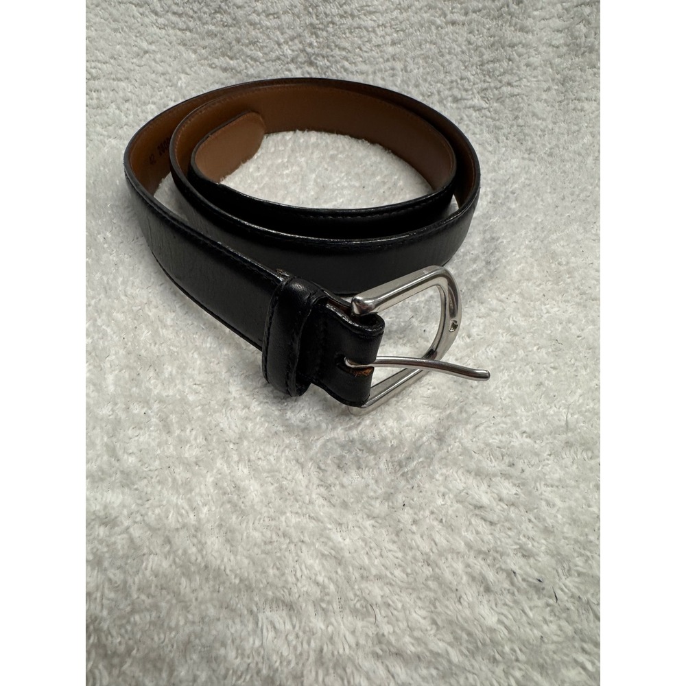 LL Bean Mens Black Full Grain Leather Belt Size 42 Silver Buckle Made in USA